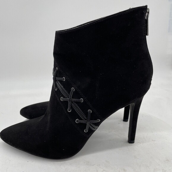 Guess Ankle Boots Womens Size 9.5 Black Suede Zip Up 4" High Heels - Picture 6 of 11